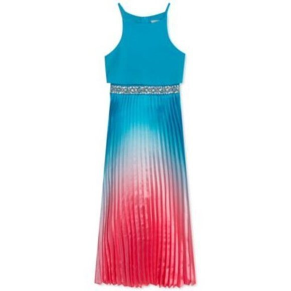 New RARE EDITIONS Blue & Pink Ombre Pleated Girl's Size‎ 8 Dress